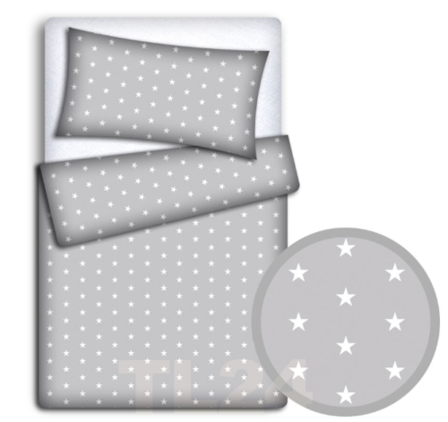 Bedding Set 4Pc Fit Kids Junior Bed 150X120 Small White Stars On Grey
