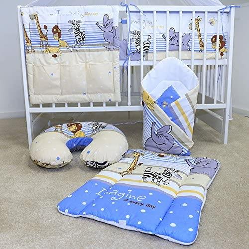 Baby bedding set Cotton Nursery 14pc to Fit Cot 120x60cm Safari blue