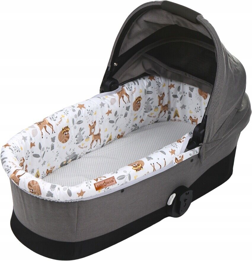 Carrycot cover Double-sided Liner Pushchair Pram Deer and Friends/Dots grey