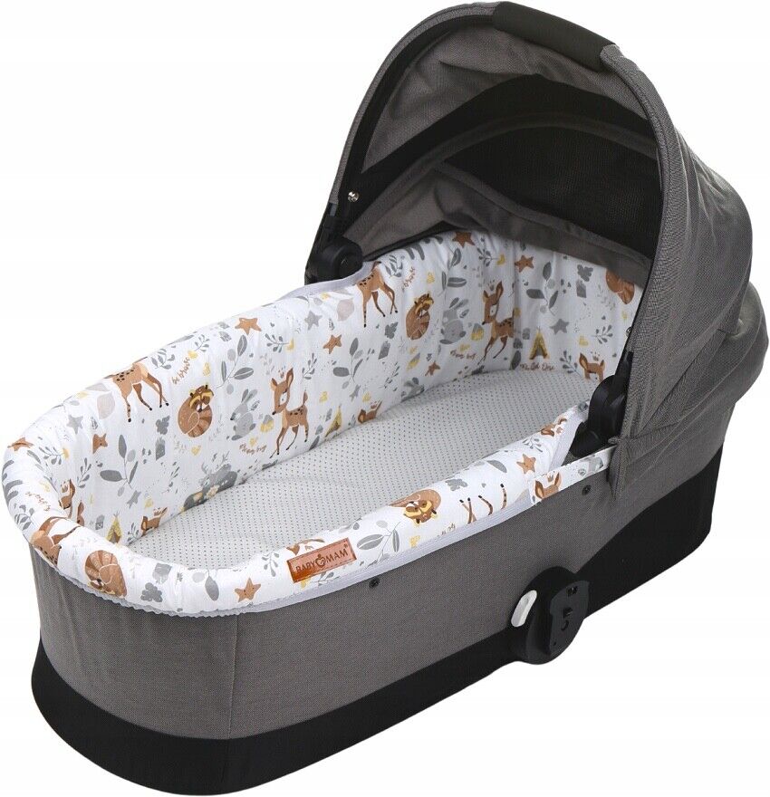 Double-sided Liner Carrycot cover + Fitted Soft Sheet 80x38cm Deer and Friends/Dots grey