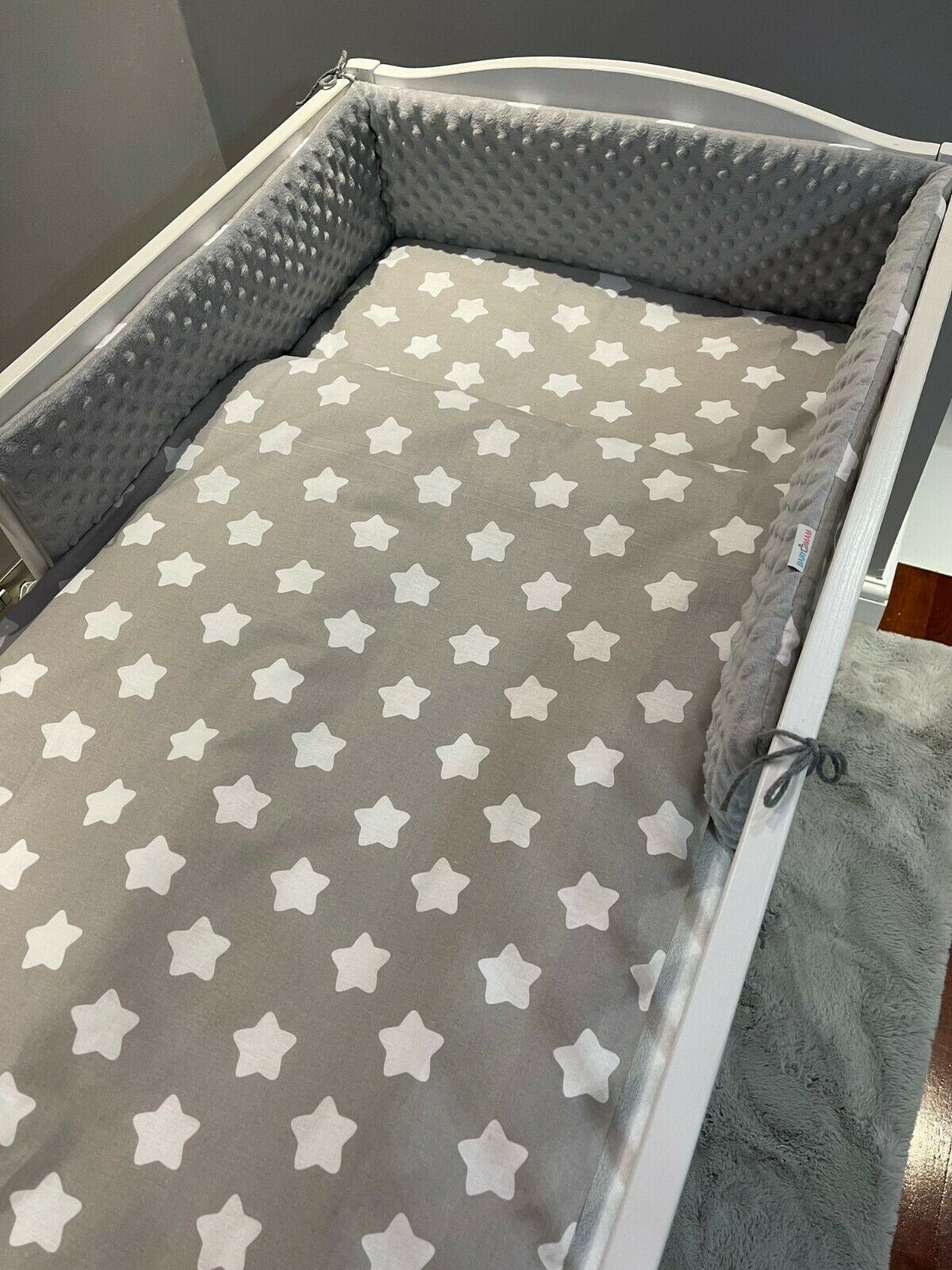 Baby 3Pc Dimple Bedding Set Pillow Duvet Bumper Fit Cotbed 140X70cm Dimple Grey/ Big White Stars On Grey