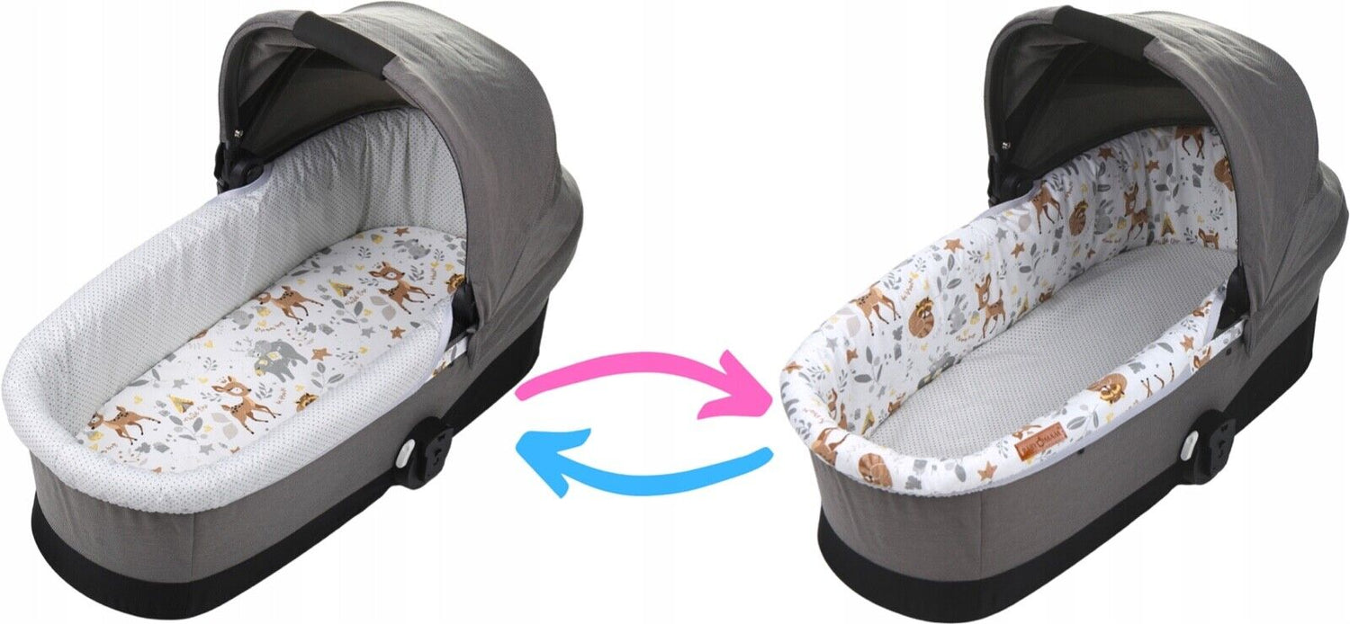 Carrycot cover Double-sided Liner Pushchair Pram Deer and Friends/Dots grey