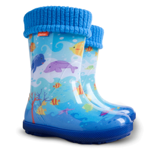 Wellies Kids Rain Snow Boots Removable Inner Lining Socks Wellington Sealife