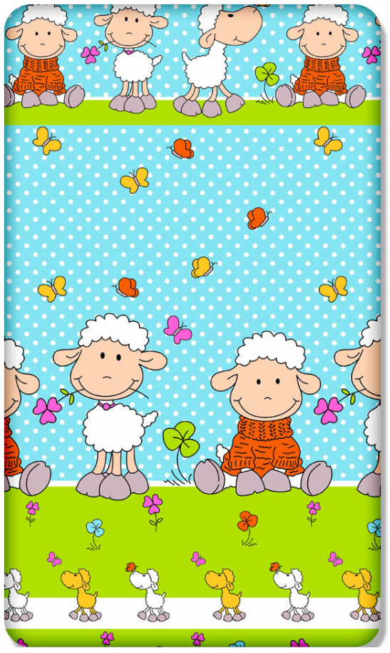 Baby Fitted Junior Bed Sheet Printed 100% Cotton Mattress 160X70cm Sheep Turquoise - MyHappy Baby