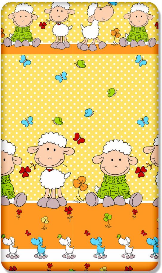 Baby Fitted Junior Bed Sheet Printed 100% Cotton Mattress 160X70cm Sheep Yellow