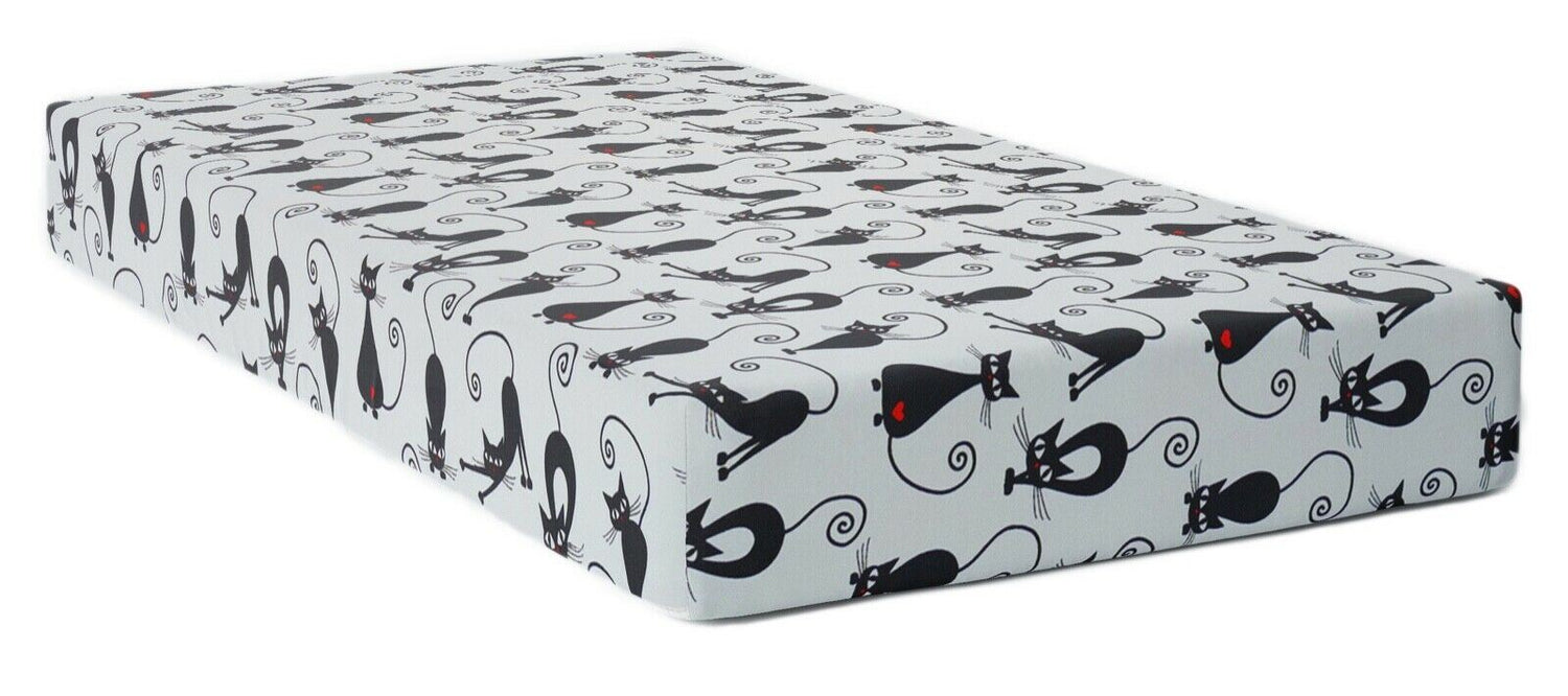 Baby Fitted Toddler Bed Sheet Printed 100% Cotton Mattress 160X80cm Black Cat