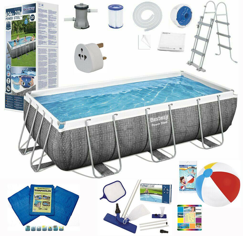 Bestway 13.3Ft Swimming Pool 404X201X100cm Rattan Rectangular + Accessories
