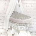 White Wicker Moses Basket with Wheels Baby+full Bedding Set Small stars on Grey dimple