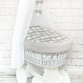 Full Bedding Set With Canopy To Fit Wicker Moses Basket Dimple Grey - Elephants Grey