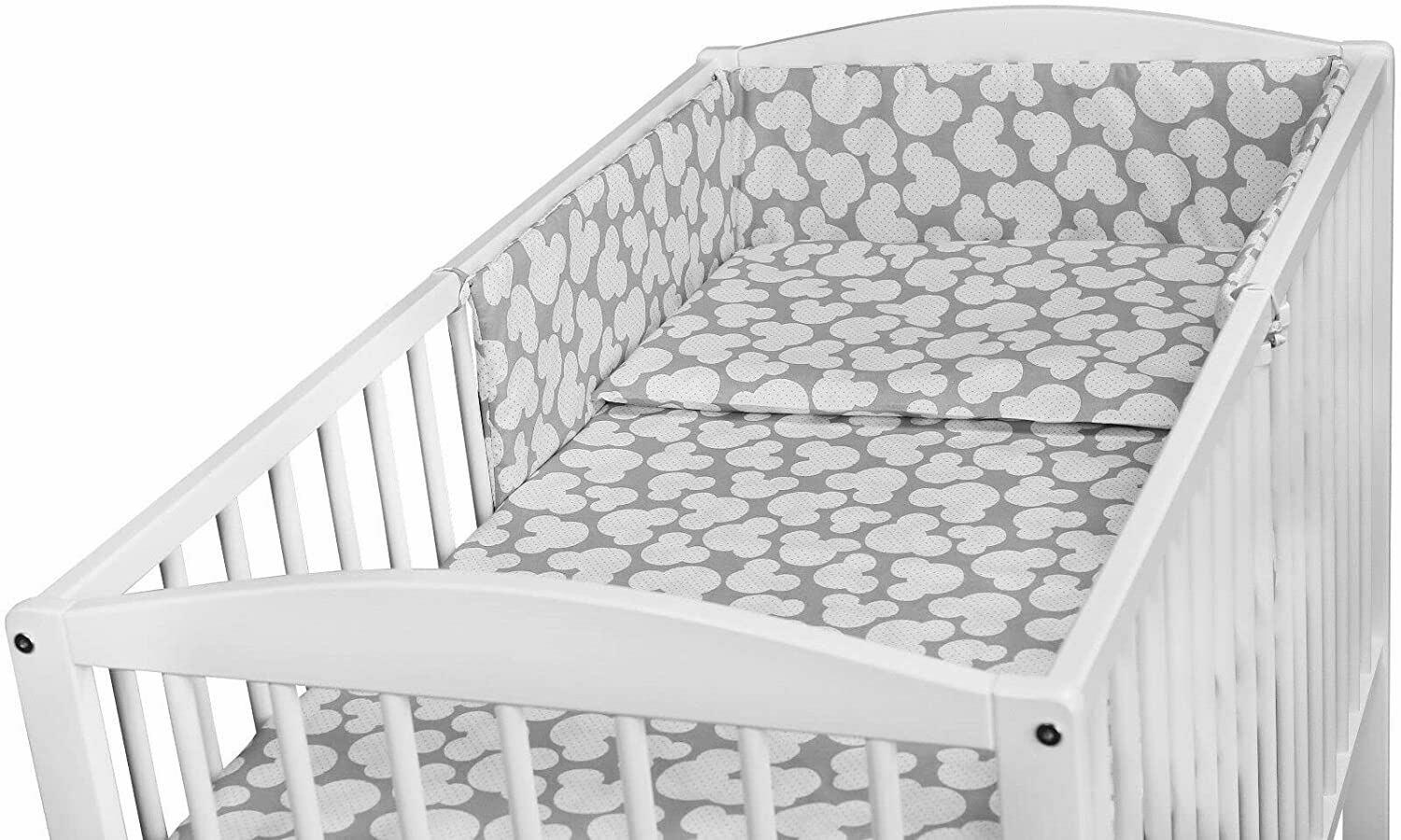 Baby bedding 6pc cotton set pillow duvet bumper cot 120x60 - Mouse grey