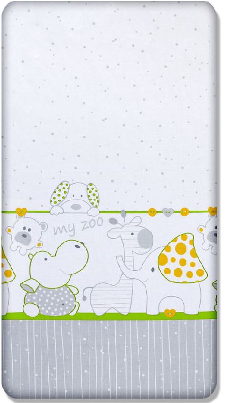 100% cotton fitted sheet printed design for baby crib 90x40cm Zoo green - MyHappy Baby