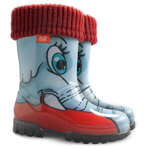 Wellies Kids Rain Snow Boots Removable Inner Lining Socks Wellington Elephant