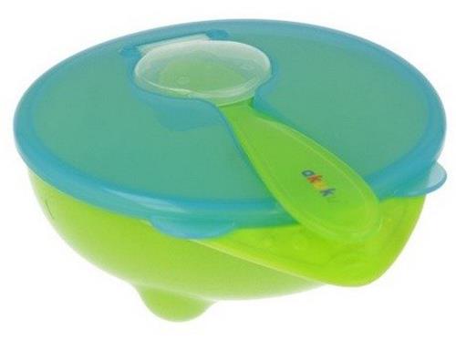 Baby Feeding bowl suction bowl with lid and spoon AKUKU Green