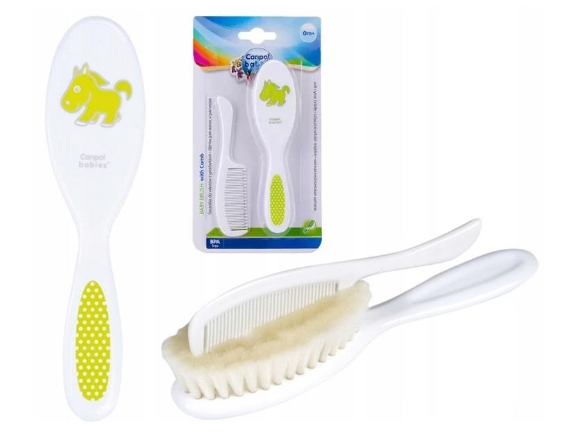 Hair Brush And Comb Canpol Grooming Set Soft Gentle 2 In 1 Green Pony