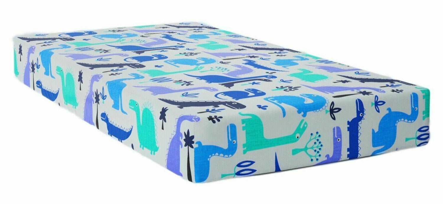 100% cotton fitted sheet printed design for baby crib 90x40cm Dinosaurs blue