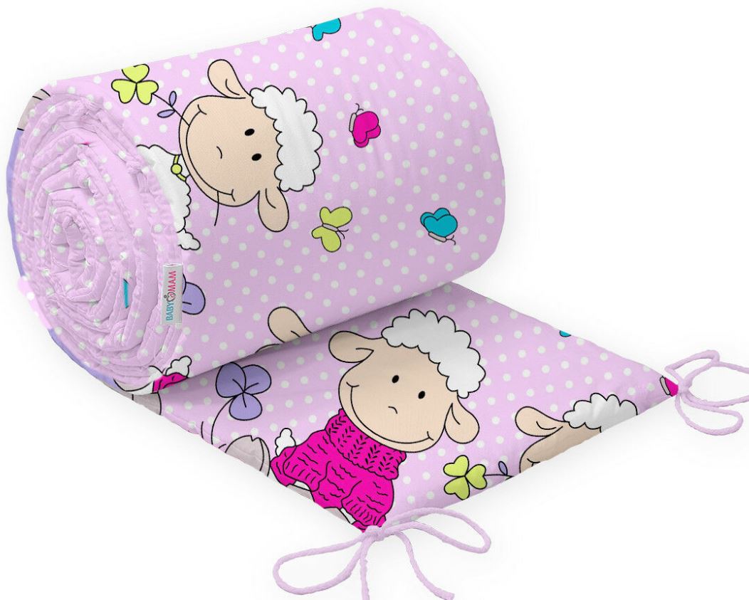 Baby bedding set 5pc with bumper all-round fit cot bed 140x70 - Sheep pink