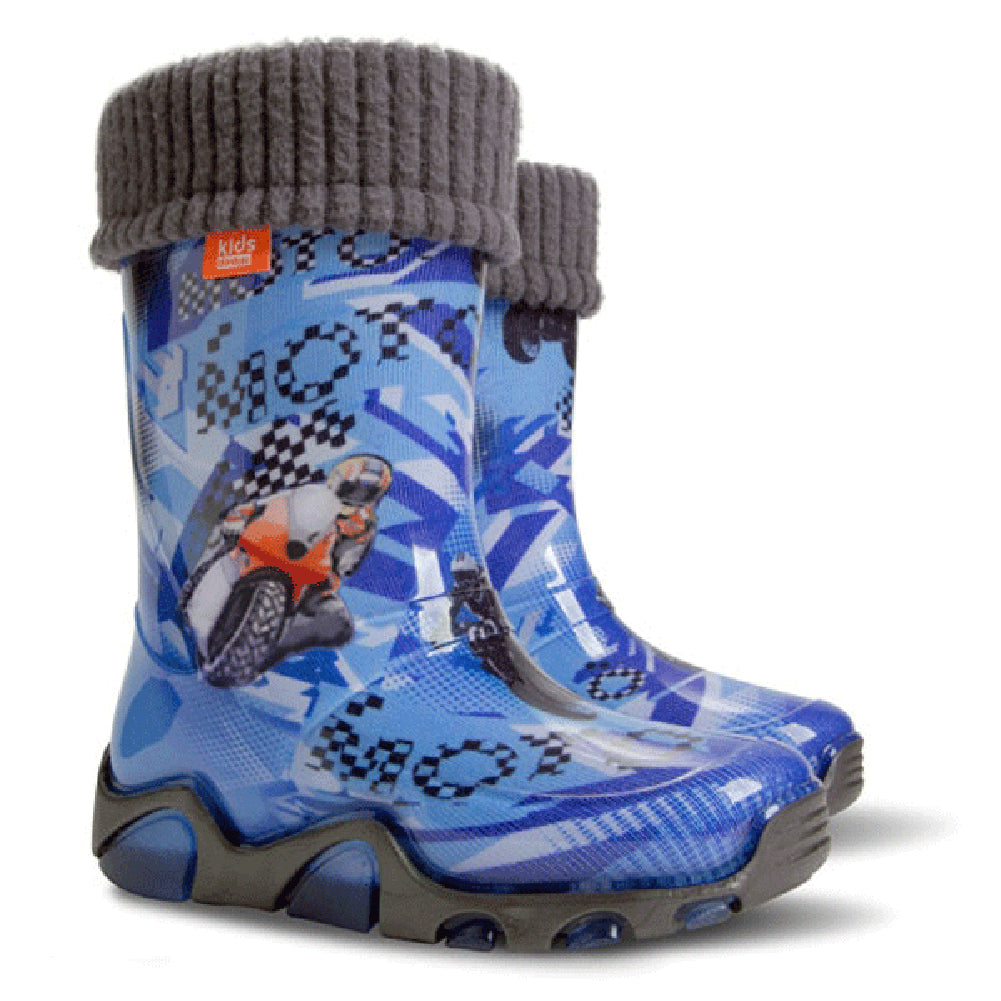 Wellies Kids Rain Snow Boots Removable Inner Lining Socks Wellington Motorbike