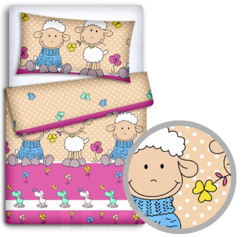 Baby 4Pc Bedding Set Pillow Duvet Quilt Fit Cotbed 140X70cm Sheep Ecru
