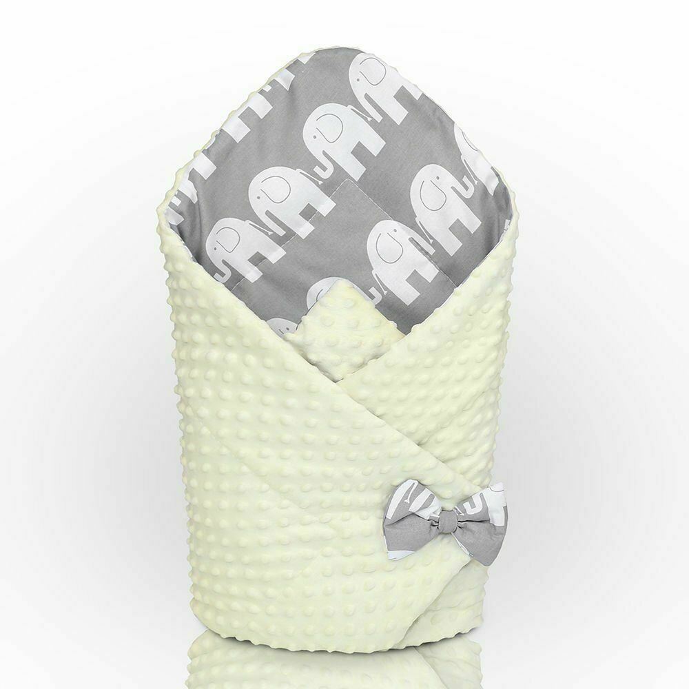 Baby Swaddle Wrap Newborn Dimple Cotton Infant Bedding Cream/ Elephants On Grey