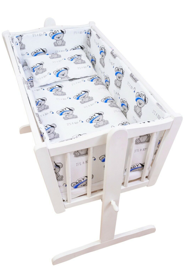 Baby Padded Bumper 100% Cotton To Fit Crib All Round 260cm Teddy Boy White