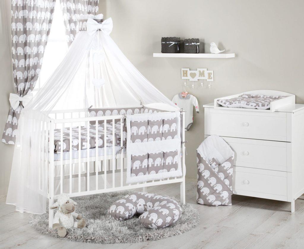 Baby Bedding Set 10Pc Fit Cot Bed 140x70cm - Elephants Grey