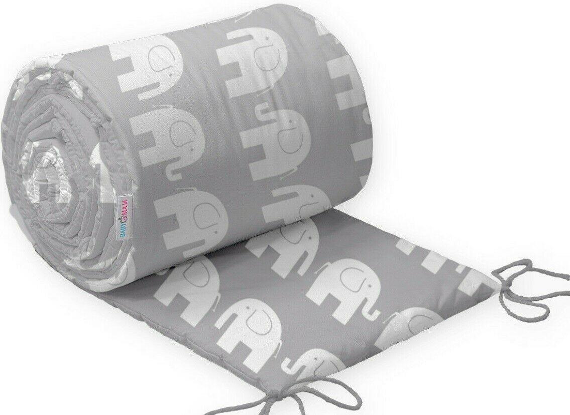 Baby Bedding Cot Liner Cotton 180cm Half Cot Elephants Grey