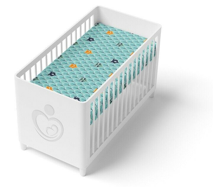 Baby Fitted Toddler Bed Sheet Printed 100% Cotton Mattress 160X80cm Fox In Forest Turquoise