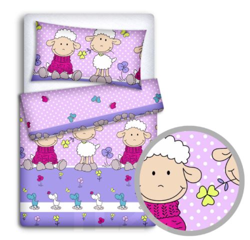Baby 6Pc Bedding Set All-Round Bumper Fit Cotbed 140X70cm Sheep Pink
