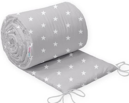 Padded Bumper To Fit Baby Cot Bed All-Round Cotton 420cm Small Stars On Grey