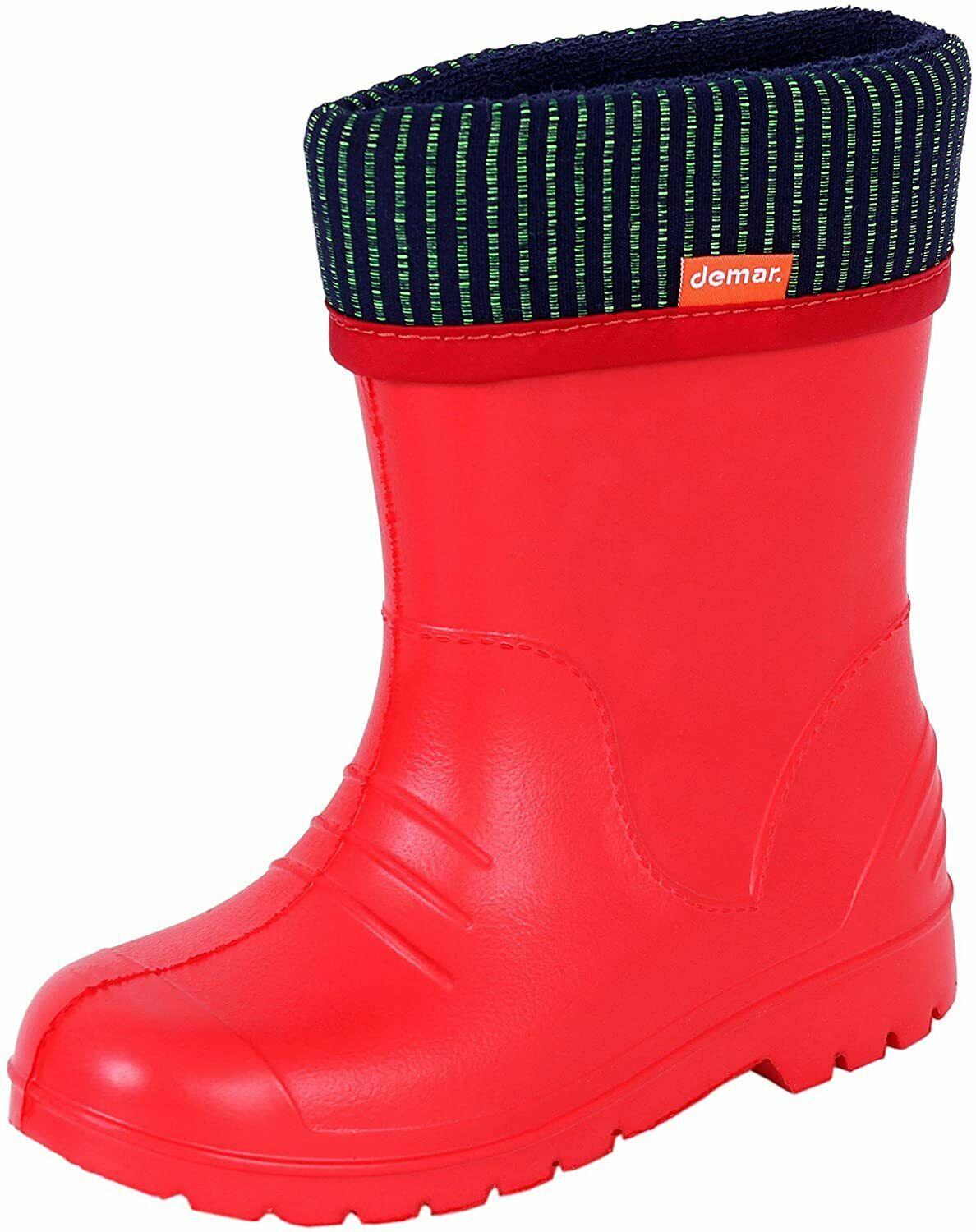 Wellies Kids Rain Snow Boots Removable Inner Lining Socks Wellington Demar Red