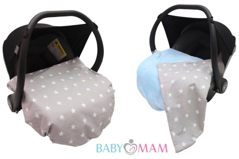 Car Seat Kids Baby Swaddle Travel Cotton Blanket 75X50cm Soft Wrap Double Sided Blue-White Stars On Grey