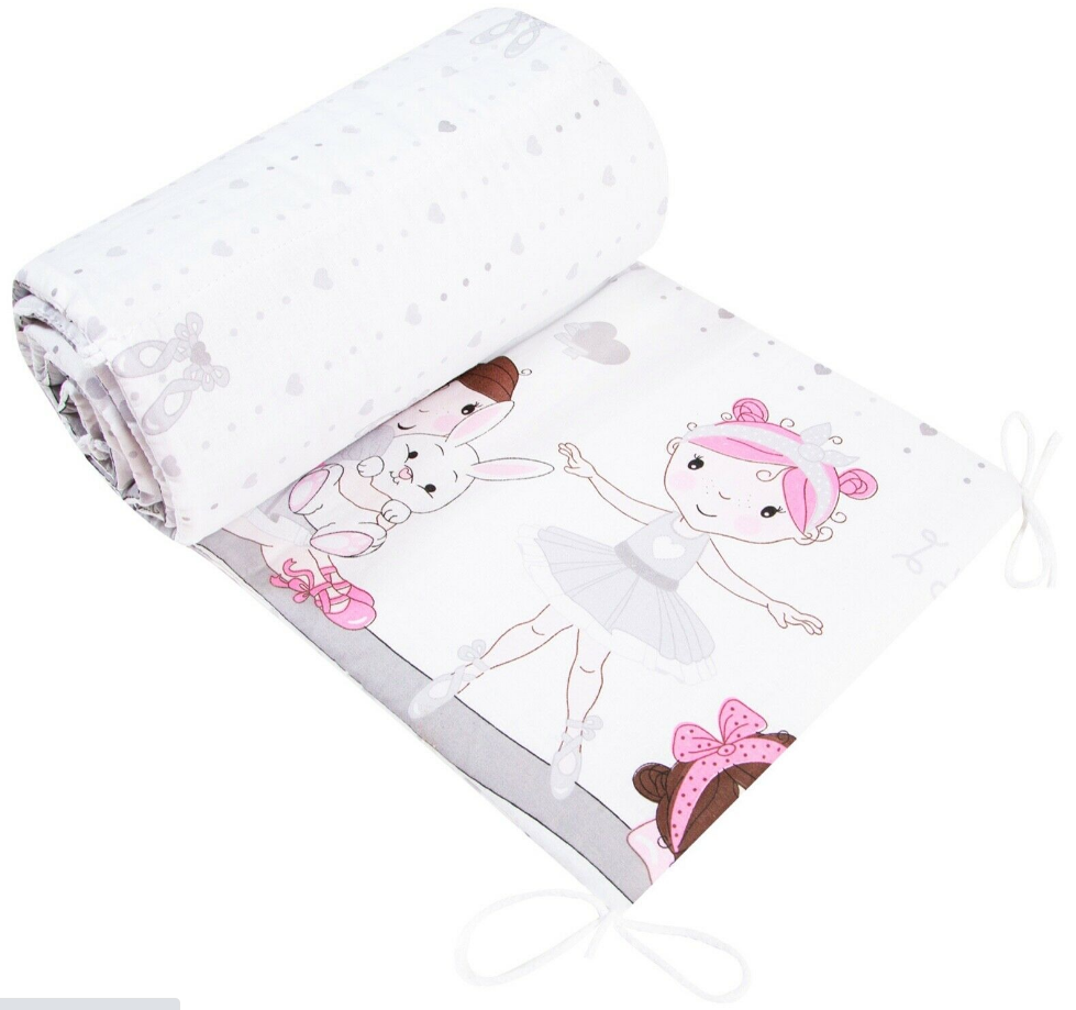 Baby 5Pc Bedding Set Pillow Duvet Bumper Fit Cotbed 140X70cm Ballerina Grey