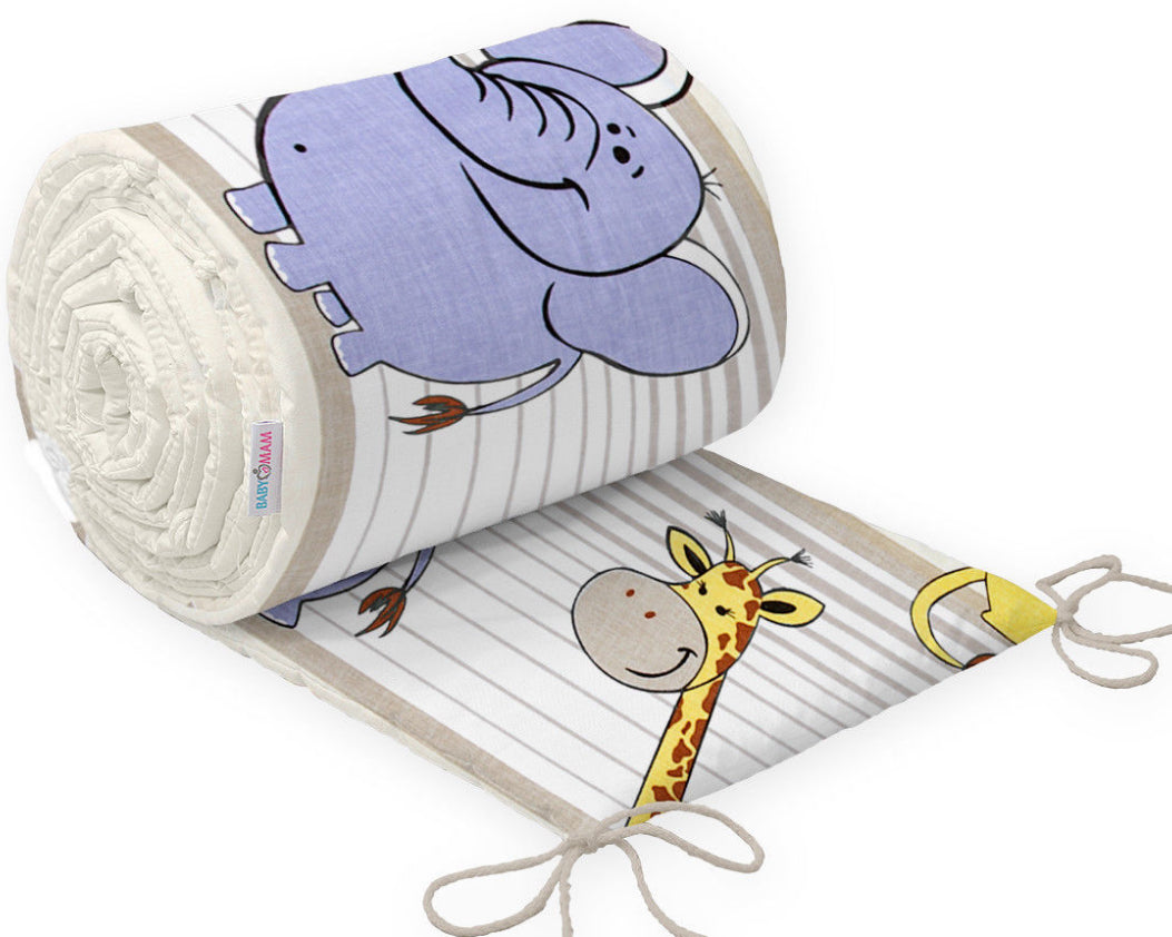 Padded Bumper To Fit Baby Cot Bed All-Round Cotton 420cm Safari Beige