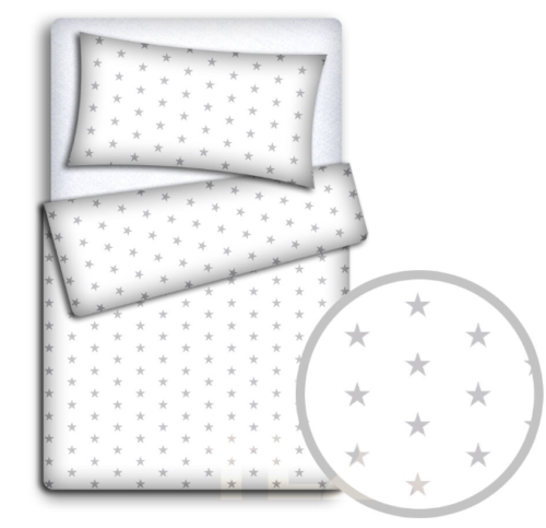 Bedding Set 4Pc Fit Kids Junior Bed 150X120 Small Grey Stars On White