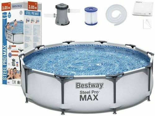 56408 Bestway 10Ft 305cmx76cm Grey Steel Pro Max Round Pool With Filtration Pump