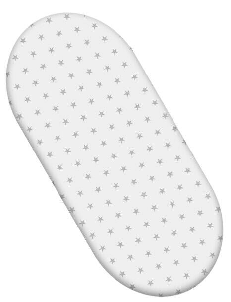 Cotton Fitted Baby Sheet Fit Moses Basket Pram 80X38cm Small Grey Stars On White