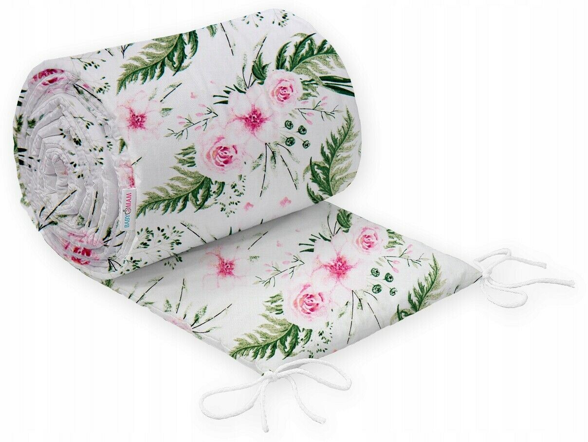 Baby Padded Bumper 100% Cotton To Fit Crib All Round 260cm Garden Flowers