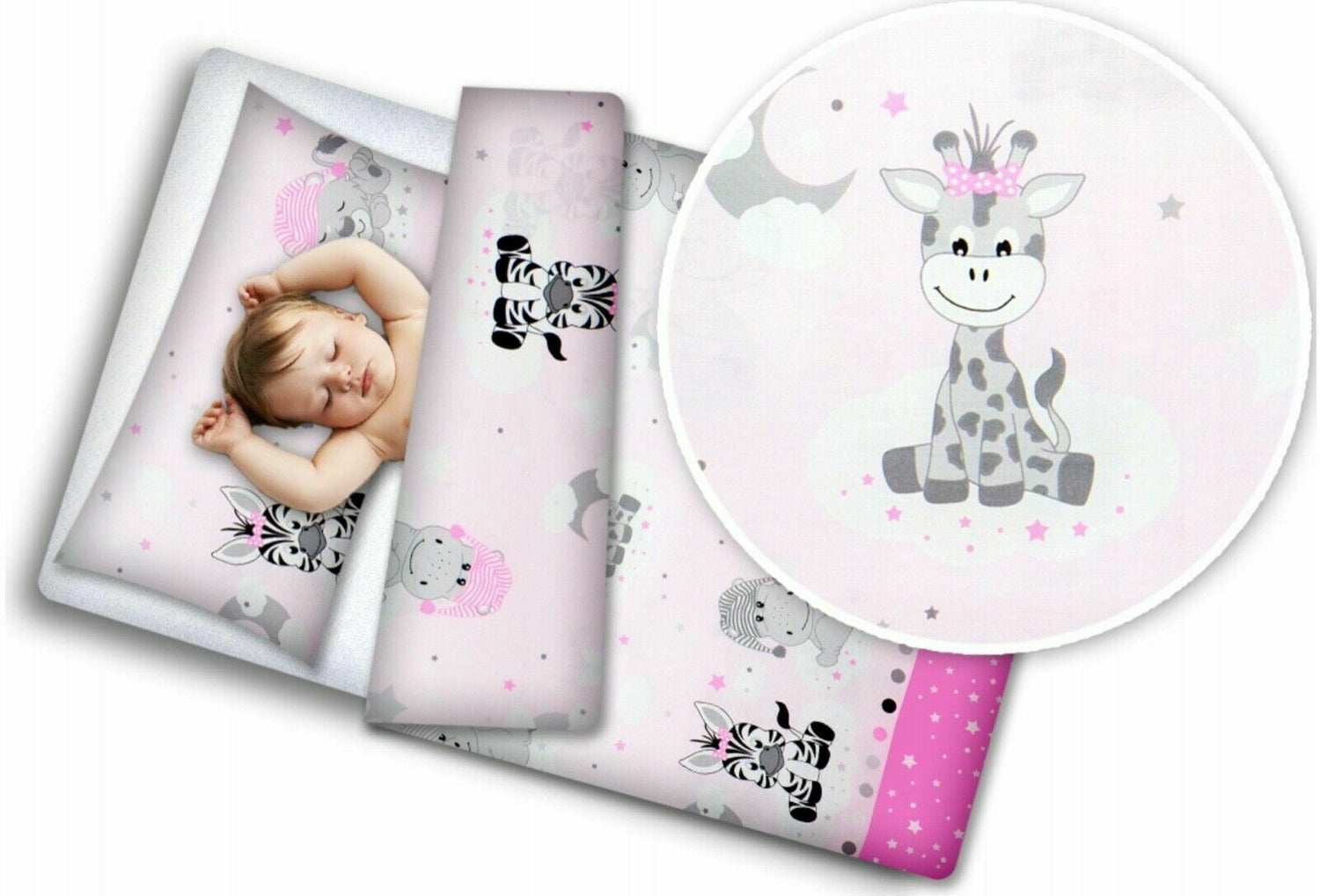Bedding Set 4Pc Fit Kids Junior Bed 150X120 Sweet Animals Pink