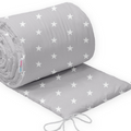 Padded Cot Bumper 180x30cm 100% Cotton Small White Stars on Grey