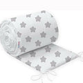 Baby Padded Bumper 100% Cotton To Fit Crib All Round 260cm Big Grey Stars On White