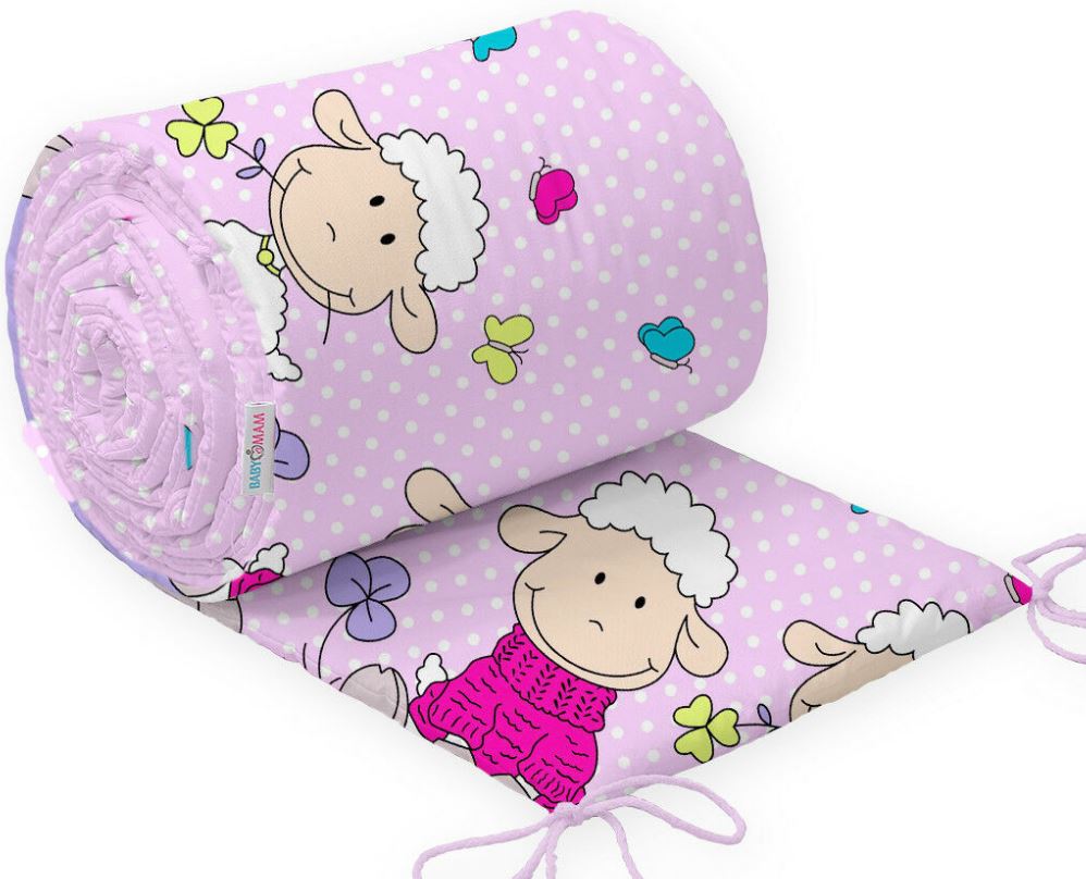 Baby Padded Bumper 100% Cotton To Fit Crib All Round 260cm Sheep Pink