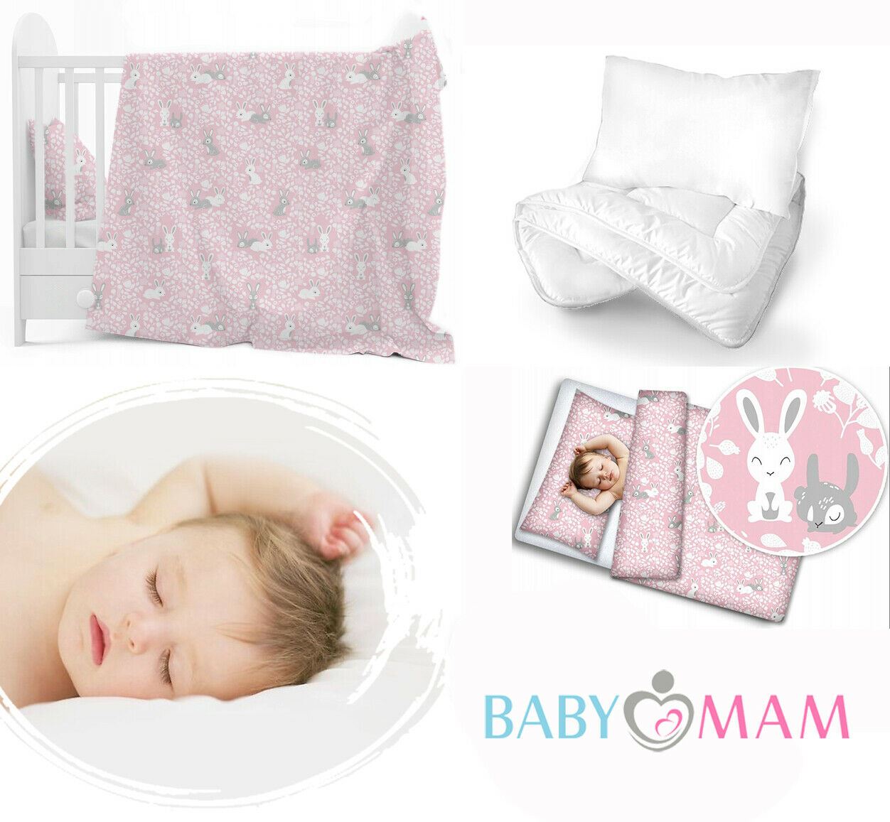 Baby 4Pc Bedding Set Pillow Duvet Quilt Fit Cotbed 140X70cm Bunny Pink