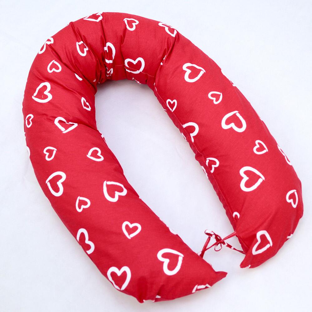 Large Brestfeeding Pillow Cover Baby Pregnancy 170cm White Hearts On Red