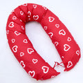 Large Brestfeeding Pillow Cover Baby Pregnancy 170cm White Hearts On Red