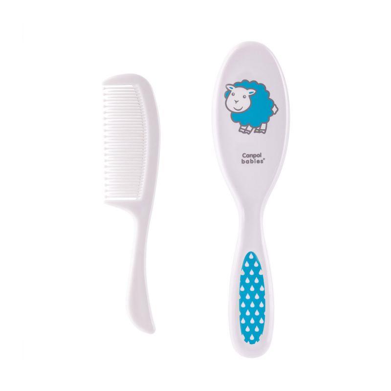 Hair Brush And Comb Canpol Grooming Set Soft Gentle 2 In 1 Blue Sheep - MyHappy Baby