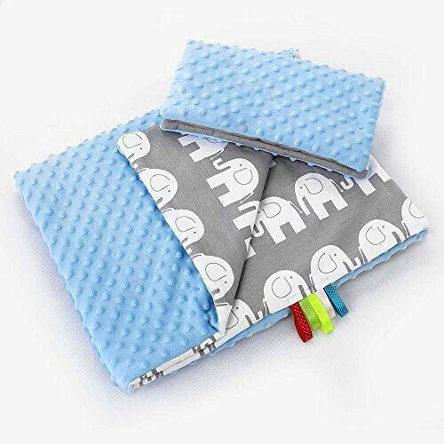 Warm Baby Blanket Dimple Cotton Quilt Pillow Double Sided 100X75cm Blue - Elephants