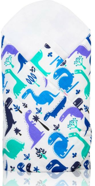Baby Swaddle Wrap Newborn Bedding Blanket 100% Cotton Sleeping Bag Dinosaurs Blue