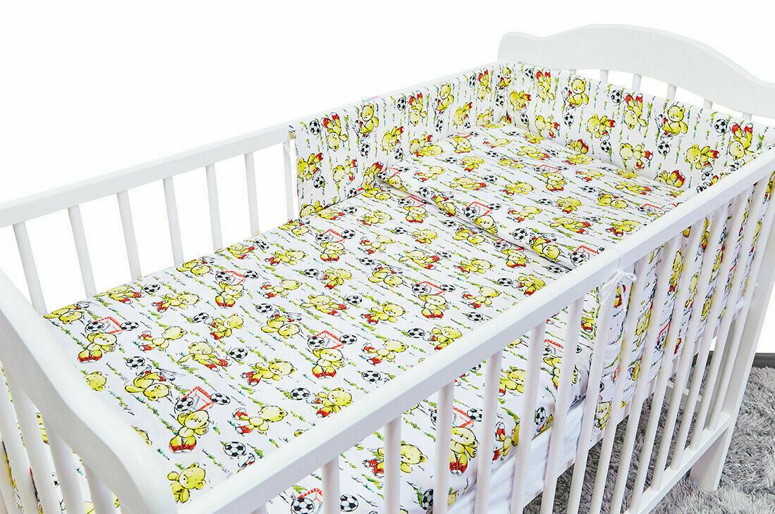 Baby 6Pc Bedding Set Pillow Duvet Quilt Sheet Bumper Fit Cotbed 140x70cm Football Teddy Bear