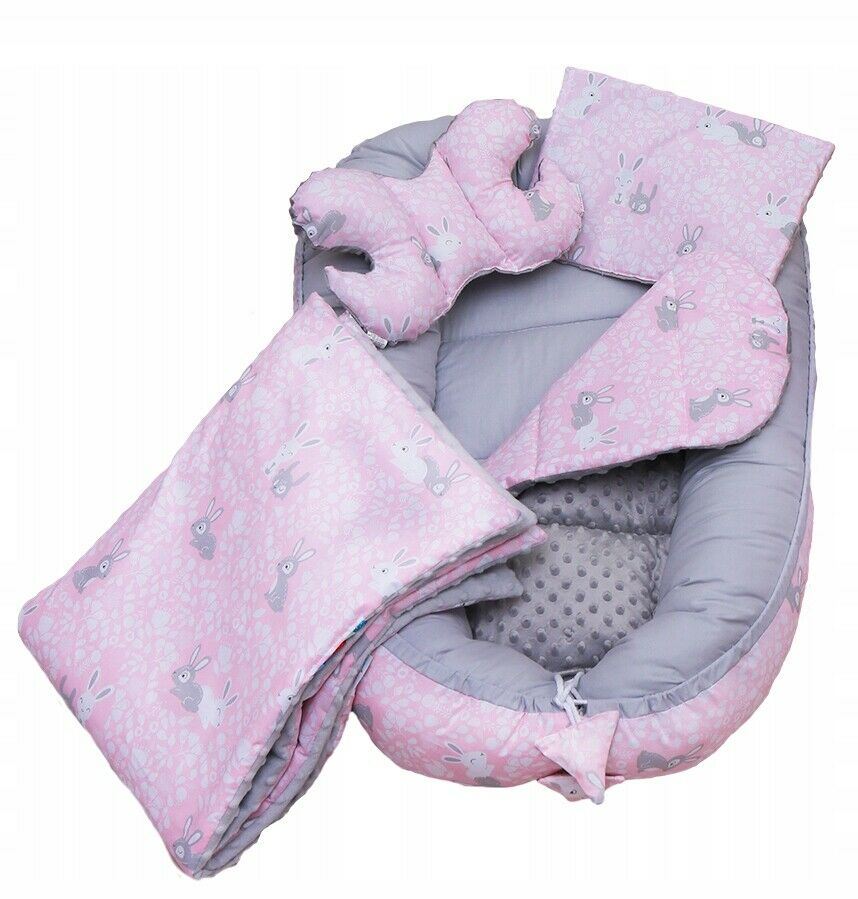 Baby 6pc Double-sided soft infant Cocoon Bunny Pink/ Grey