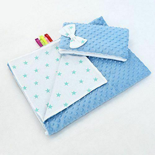 Warm Baby Blanket Dimple Quilt Pillow 100X75 Blue-Small Turquoise Stars On White